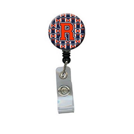 CAROLINES TREASURES Letter R Football Orange, Blue and White Retractable Badge Reel CJ1066-RBR